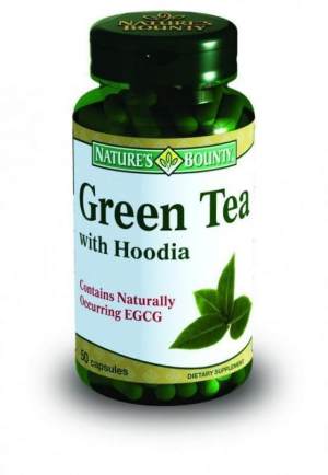 Нэйчес Баунти Чай зелёный с Худией, 50 капс. 

Зеленый чай обладает сильным антиоксидантным эффектом, усиливает действие других антиоксидантов, тем самым препятствуя преждевременному старению организма. Экстракт зеленого чая помогает организму уменьшить количество потребляемых калорий за счет ограничения всасывания жиров. Усиливает метаболизм.
