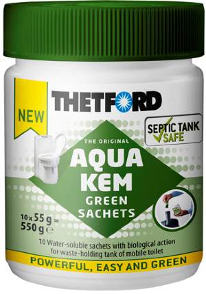 Средство для нижнего бака биотуалета Thetford Aqua Kem Green Sachets (10х55 г) Простота в использовании: пакетики полностью растворяются в воде