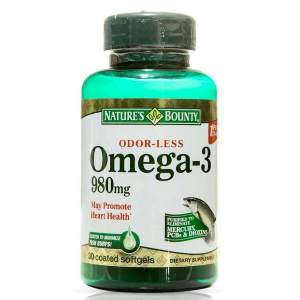 Natures Bounty Омега-3 980 мг 30 капсул (Нэйчес Баунти) Способствует снижению уровня холестерина в крови, осуществляя профилактику атеросклероза, помогая предотвратить возрастные изменения зрения.