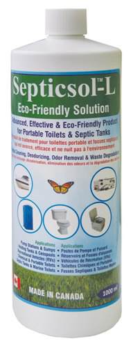 Жидкость для нижнего бака биотуалета Septicsol-L Санитарная жидкость для нижнего бака Septicsol-L способствует быстрому разложению отходов и туалетной бумаги, устраняет неприятные запахи, очищает и дезинфицирует.