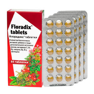 САЛЮС ФЛОРАДИКС® таблетки, 84 таблетки   Дополнительный источник железа, витаминов С, В1, В2, ниацина, В6, В12, фолацина.
Биологически активная добавка к пище (не является лекарством).