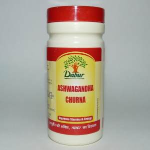 Ashwagandha Churna Dabur 60 гр - Ашвагандха Чурна Дабур (порошок) 
Ашвагандха положительно влияет на нервную систему.