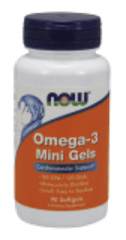 Омега-3 Мини 90 капс. Омега-3 с маленьким размером капсул.  Две капсулы содержат:
Натуральный рыбий жир (концентрат)	
1000 мг
Омега-3 жирные кислоты:	
Эйкозапентаеновая кислота (EPA)	
360 мг
Докозагексаеновая кислота (DHA)	
240 мг

	
