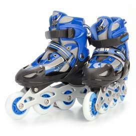 Коньки роликовые детские раздвижные, размер L (синие) (Roller skates, L (blue)) 