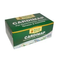 Кардимап («Cardimap» Maharishi Ayurveda,кардиотоник 100 таб) 

кардиотоническое средство, созданное на основе лекарственного растительного сырья. – снижает артериальное давление, снимает беспокойство, напряжение, а также предупреждает развитие бессонницы.Кардимап применим и при аритмиях. Потому что составная часть этого препарата - сарпагандха в аюрведе является сильным средством, которое успокаивает вату. Другой компонент – джатаманси потенцирует успокаивающий эффект сарпагандхи и нормализует артериальное давление. 