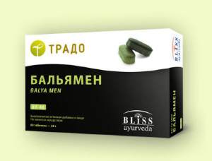 БАЛЬЯМЕН ВА 46 (BALYA MEN) 
Универсальный комплекс поддержания здоровья и жизнеспособности мужчины. Незаменим при травмах половых органов, хронических нарушениях функции простаты, эрекции и полового влечения. Особенно эффективен после курса очищающих процедур и нормализации обменных процессов (углеводного, жирового, водно-солевого). Максимально эффективен при курсовом применении от 3-х месяцев и более.
