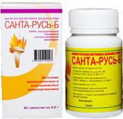 Санта-Русь-Б (пробиотик) Санта-Русь-Б является симбиотиком - пробиотическим препаратом в состав которого входят 17 штаммов необходимых для нашего ЖКТ пропионовокислых, лакто- и бифидобактерий. Этот состав является одним из самых сложных и это определяет высокую эффективность Санта-Русь-Б в профилактике и комплексной терапии множества патологий желудочно-кишечного тракта, иммунных, эндокринных и нервных заболеваний.