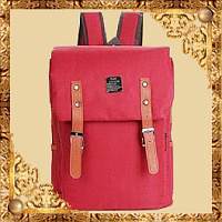 Городской рюкзак красный с кожаными ремешками