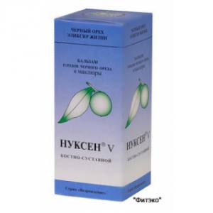 Нуксен V черный орех с маклюрой (Костно-суставной эликсир) 100 мл. Бальзам весьма эффективен при остеопорозе, остеохондрозе и артрите благодаря содержанию экстрактов сабельника и лопуха, которые запускают процессы естественного обновления костной и хрящевой ткани.