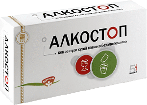 Концентрат сухой напитка безалкогольного «Алкостоп», 5 пакетов по 10 г Корректирует метаболические (обменные) нарушения в крови, возникшие под влиянием этилового альдегида. Янтарная кислота, входящая в состав АЛКОСТОПА, восстанавливает кислотно-щелочной баланс крови, нормализуя работу головного мозга. 