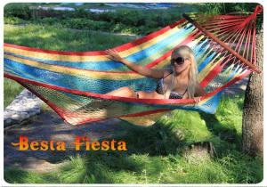 Гамак Besta Fiesta Mexico (красно-голубой) Яркий полосатый гамак Besta Fiesta Mexico чудесно смотрится на природе.