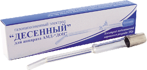 Электрод "Десенный" для АМД "ДОН" Аппарат для местной дарсонвализации АМД «ДОН» помимо стандартного 
электрода «грибок» может использоваться с любыми электродами коронного 
разряда: «расческа», «капля», «шейный», «десенный», «ушной», 
«ректально-вагинальный» (приобретаются отдельно).