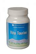 Вита Таурин (Vita Taurine) (продукция компании Виталайн (Vitaline)) регулирует водно-солевой баланс, оказывает диуретическое действие; регулирует внутриклеточное распределение кальция, укрепляет сердечную мышцу; препятствует агрегации тромбоцитов, снижает опасность образования тромбов; снижает спазм кровеносных сосудов, успокаивает симпатическую нервную систему;
